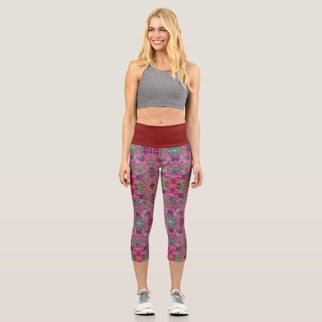 Rosa Floral Capri Leggings (Vorderseite)