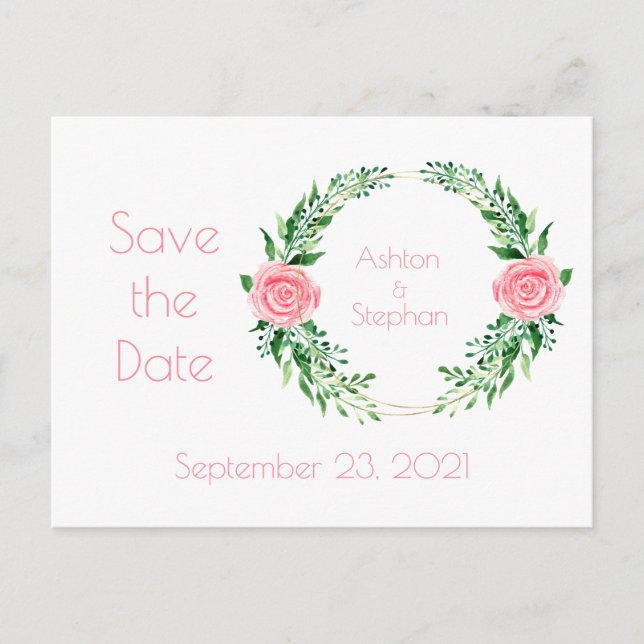 Rosa Floral Einfache Farbe Save the Date Ankündigungspostkarte (Vorderseite)