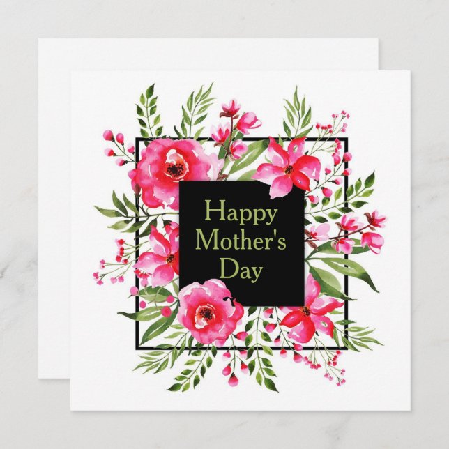 Rosa Floral Einladung (Vorne/Hinten)