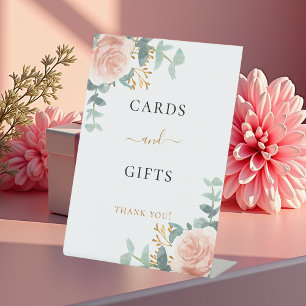 Rosa Floral-Eukalyptus-Karten-Geschenke-Schild Sockelschild
