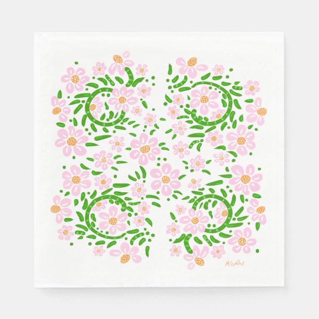 Rosa Floral (geht mit Bridal Butterfly) Servietten (Vorderseite)