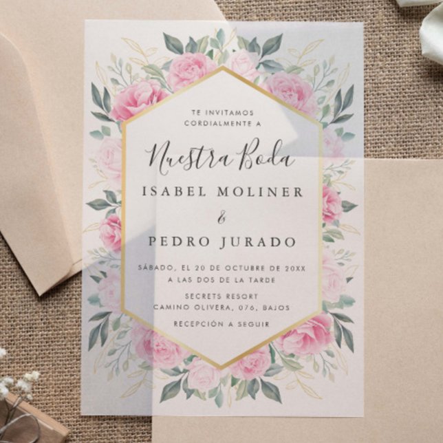 Rosa Floral Gold Blätter Nuestra Boda Wedding (Von Creator hochgeladen)