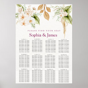 Rosa Floral Gold Geometrische Hochzeitsbestuhlung Poster