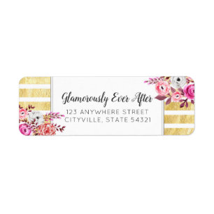 Rosa Floral & Gold Glam Watercolor Rücksendeadress