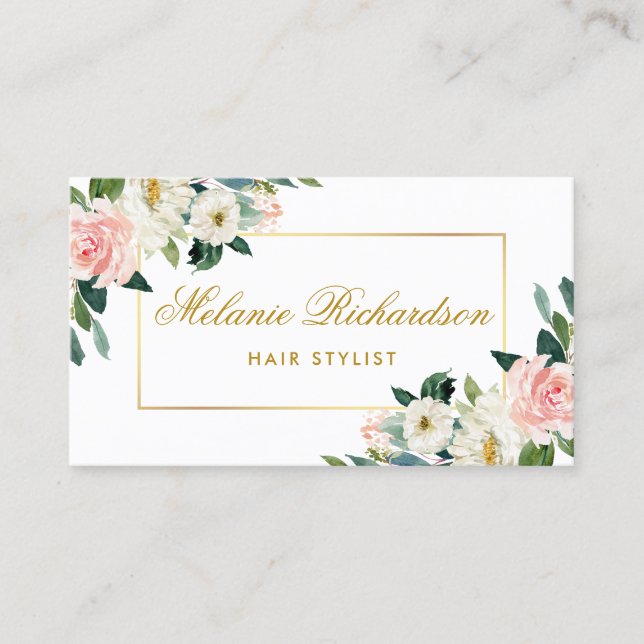 Rosa Floral Gold Haar Stylist Eintrittskarte Terminkarte (Vorderseite)