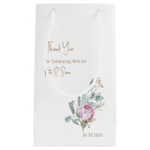Rosa Floral Gold Text White Wedding Kleine Geschenktüte