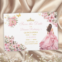 Rosa Floral Goldene Schmetterlinge Quinceañera