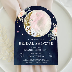 Rosa Floral Halbmondbogen Navy Brautparty Einladung
