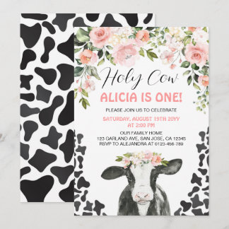 Rosa Floral Heilige Kuh Kuh Print Erstgeburt Einladung