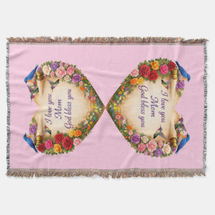 Rosa floral Herz „Ich liebe dich Mama..“ Wurfdecke Decke