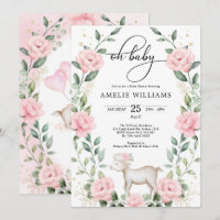 Rosa Floral Lamm Grüne Wreath Girl Babydusche