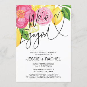 Rosa Floral Lemon Sommer Engagement Party Herz Einladung