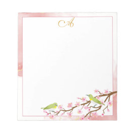 Rosa Floral mit rosa goldfarbenem Monogramm Name Notizblock