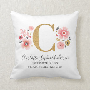 Rosa Floral Monogramm Anfangsbuchstabe C Geburtsst Kissen