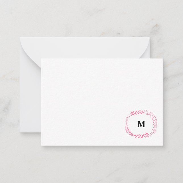 Rosa Floral Monogramm-Mitteilungskarten Mitteilungskarte (Vorderseite)
