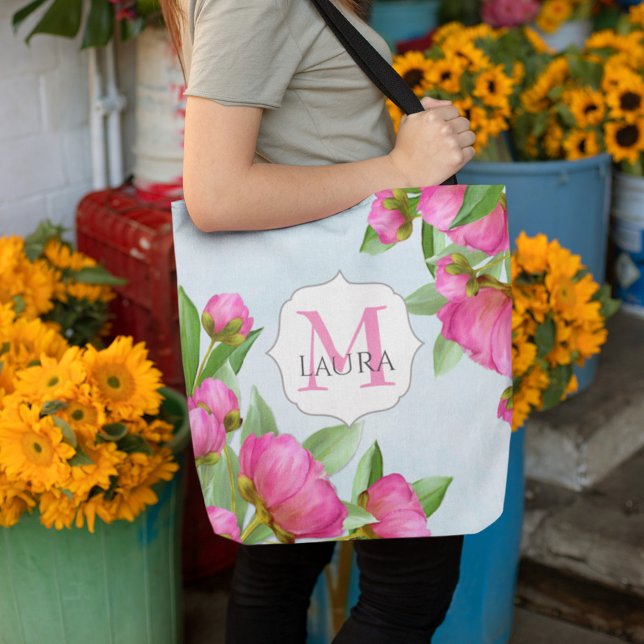 Rosa Floral Monogramm Name Personalisiert Tasche (Von Creator hochgeladen)