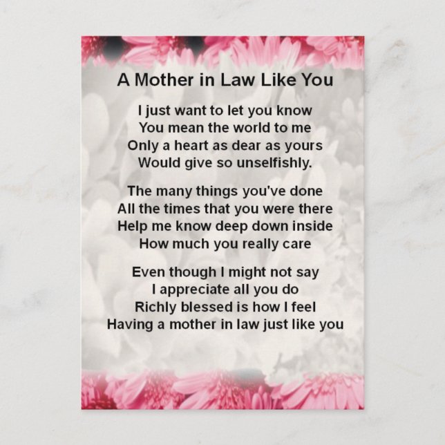 Rosa Floral - Mutter im Gedicht des Gesetzes Postkarte (Vorderseite)
