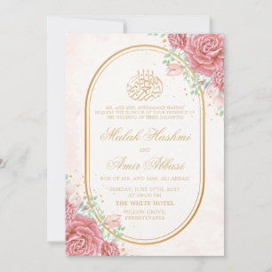Rosa Floral Oval Rahmen Gold slamisch muslimische Einladung