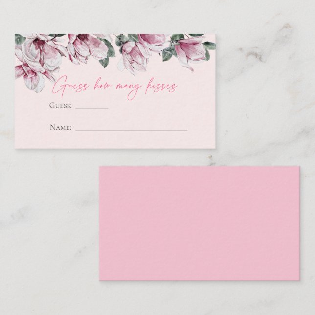 Rosa Floral | Rate Wie viele Küsse Begleitkarte (Vorne/Hinten)