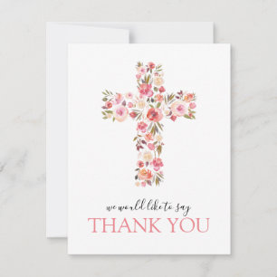 Rosa Floral Religious Cross Dankeskarte