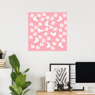 Rosa Floral Rollschuhe Rollschuhlaufen Poster