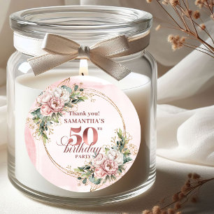 Rosa Floral Roségold 50. Geburtstag Aufkleber