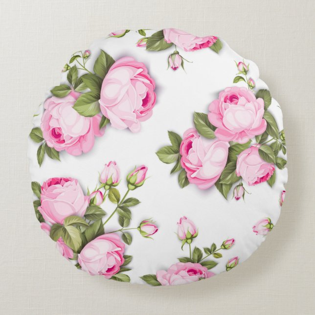 Rosa Floral Rundkissen Rundes Kissen (Vorderseite)