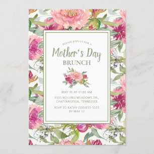 Rosa Floral Salbei Grün Weiße Muttertags-Brunch Einladung