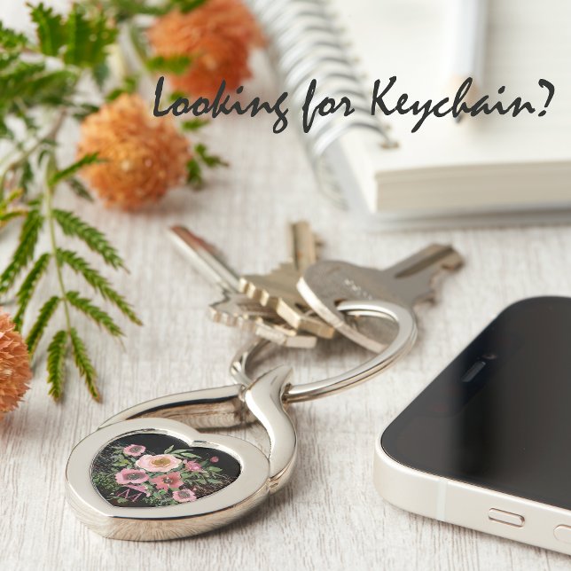 Rosa Floral Schwarz Schlüsselanhänger (Pink floral black key chain, great gift with monogram)