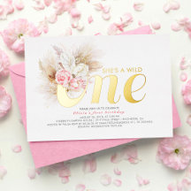 Rosa Floral Sie ist ein Wild ONE 1. Geburtstag Rea