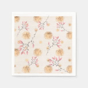 Rosa Floral Sprays und Goldsplitter auf Weiß Serviette