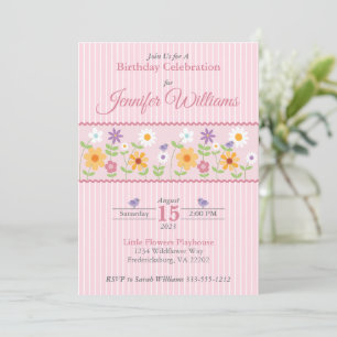 Rosa Floral Streifen Geburtstag Einladung