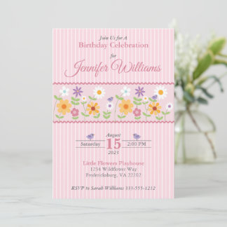 Rosa Floral Streifen Geburtstag Einladung