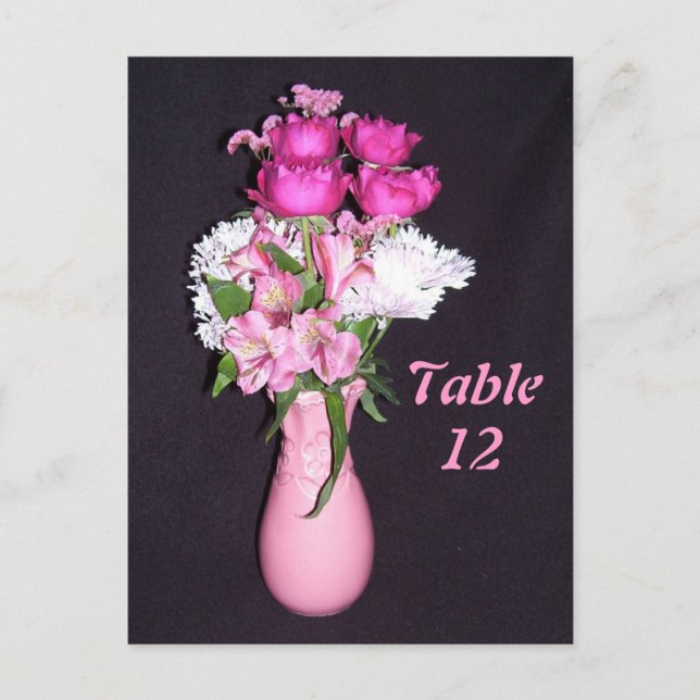 Rosa Floral - Tischnummer Postkarte (Vorderseite)
