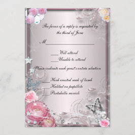 Rosa Floral und Butterfly-Response-Karte Einladung
