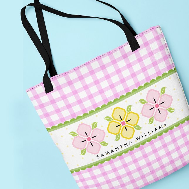 Rosa Floral und Gingham Monogram Tasche (Von Creator hochgeladen)