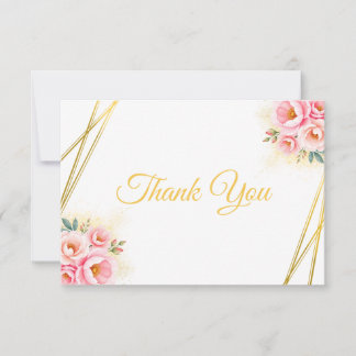Rosa Floral und Gold Quinceñera Dankeskarten Dankeskarte