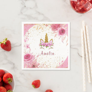 Rosa Floral Unicorn Birthday Party Serviette