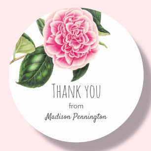 Rosa Floral Vielen Dank, Ihr klassischer Rundauf Runder Aufkleber