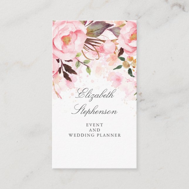 Rosa Floral Wasserfarbe Elegant und modern Visitenkarte (Vorderseite)
