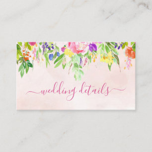 Rosa Floral Watercolor Hochzeitskarte Visitenkarte