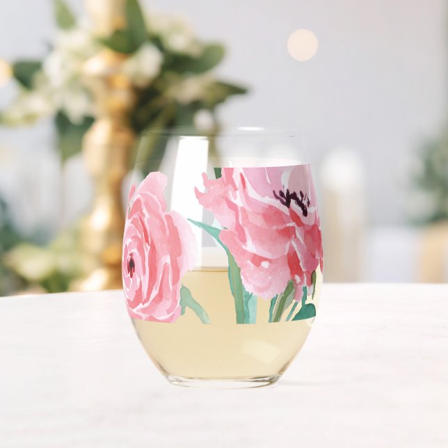 Rosa Floral Weinglas Ohne Stiel (Insitu (Hochzeit))