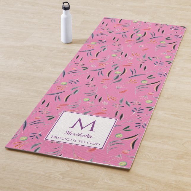 Rosa, floral WERTVOLLE bis Personalisierte Monogra Yogamatte (Beispiel)