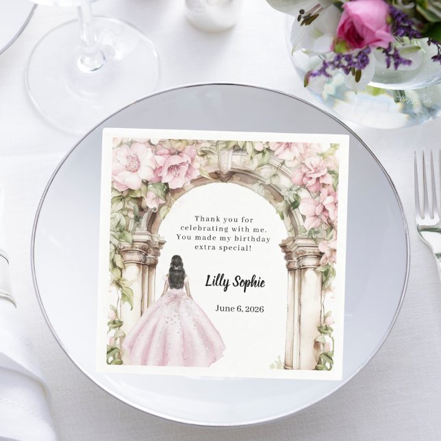 Rosa Floralbogen Gewand Geburtstag Serviette (Von Creator hochgeladen)