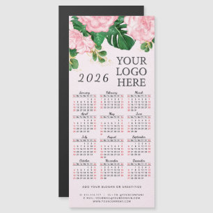 Rosa florale 2026 Kalender Magnet Add Business-Log