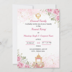 Rosa Florale Anand Karaj Einladungskarte