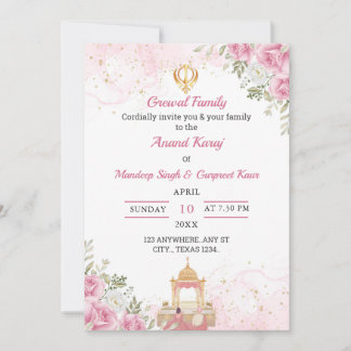 Rosa Florale Anand Karaj Einladungskarte