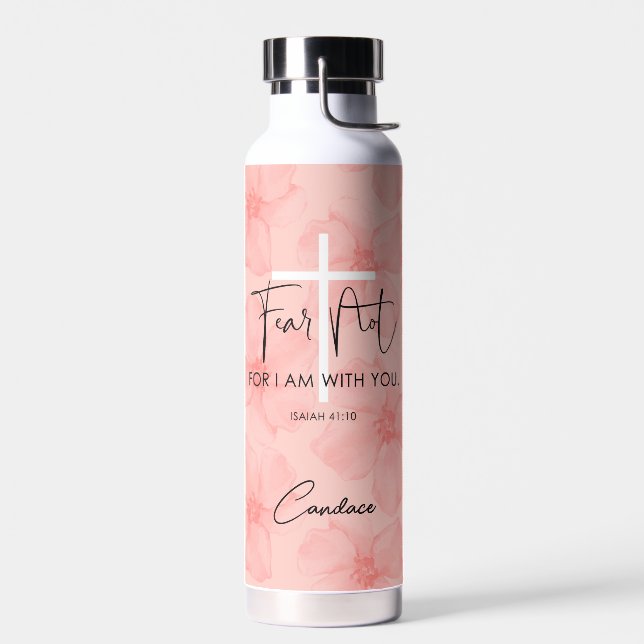 Rosa, florale Angst nicht Isaiah 41:10 Bibelverse Trinkflasche (Links)