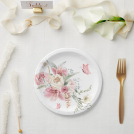 Rosa florale Arrangements pastellfarbene Aquarellb Pappteller