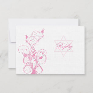 Rosa florale auf weißer Line Bat Mitzvah RSVP-Kart RSVP Karte